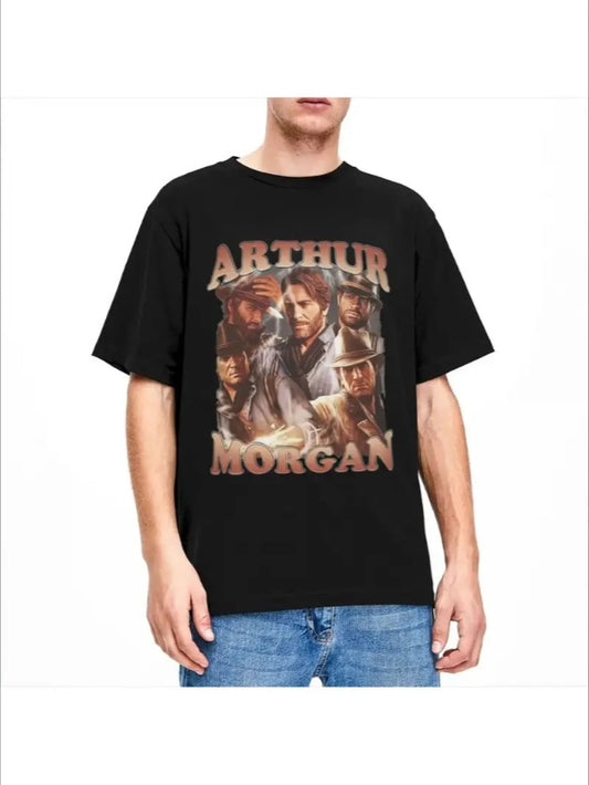 Funny Arthur Morgan Bootleg T-Shirts Men Women's Round Neck  Vintage Short Sleeve Tees Printed Clothes