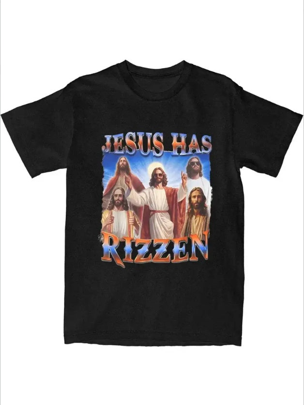 Jesus Christ Has Rizzen Rizz Men Women's T Shirts Religious Christian Outfit Funny Tee Shirt T-Shirt  Clothing